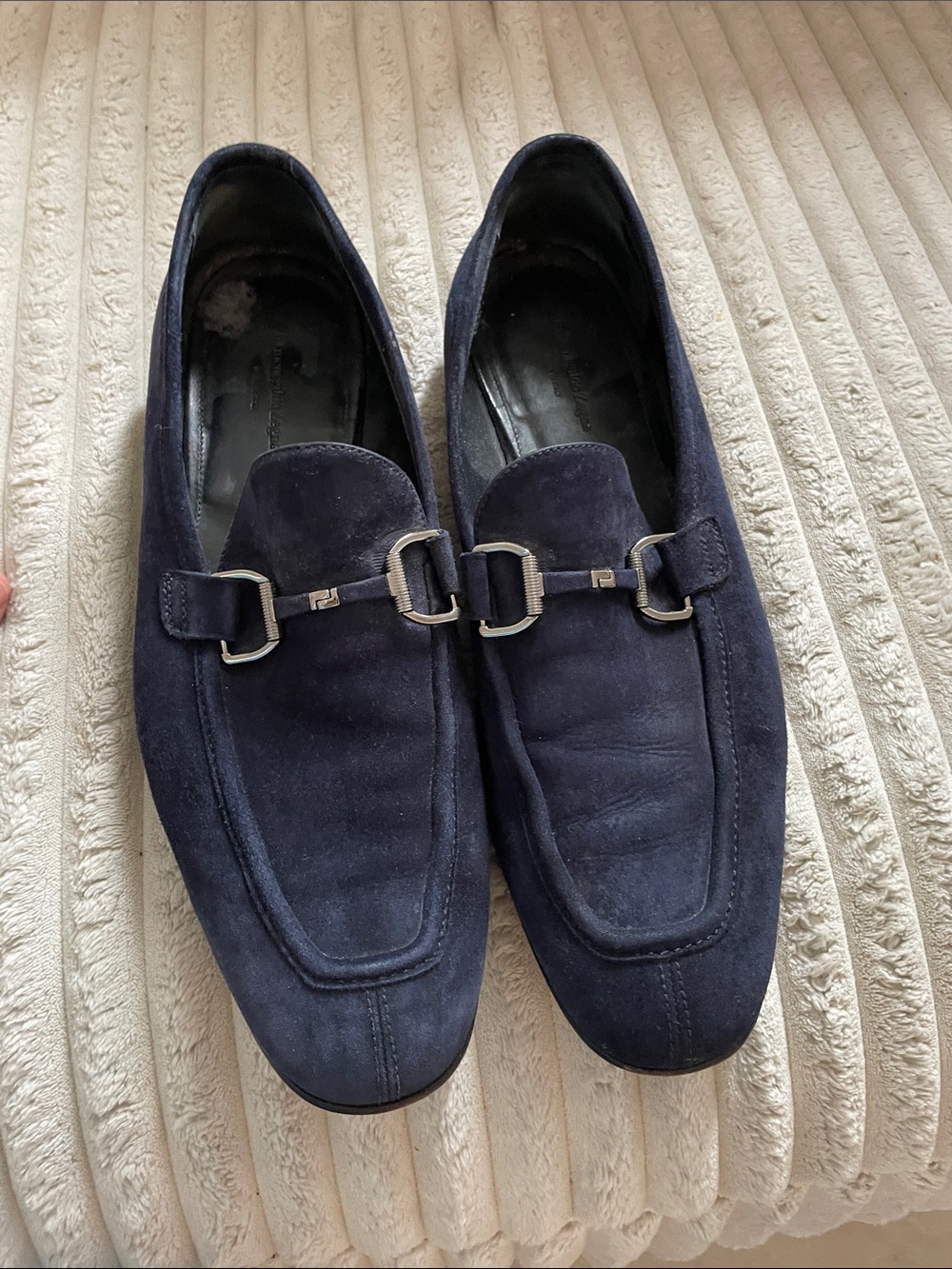 Ermenegildo Zegna Navy Suede Bit-Trim Loafers